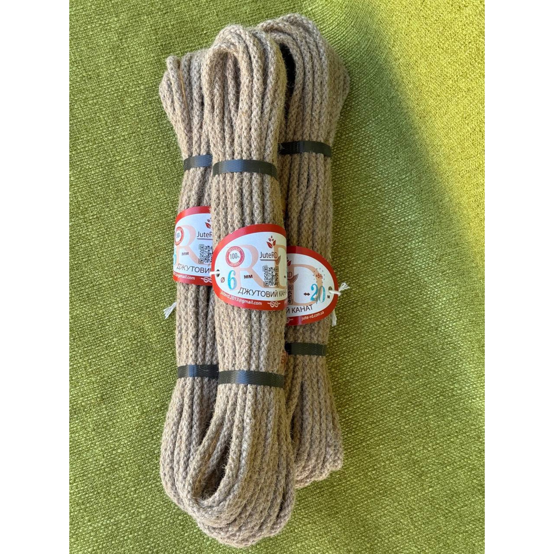 Плетений джутовий канат без кольорового маркеру 6 мм 20 метрів