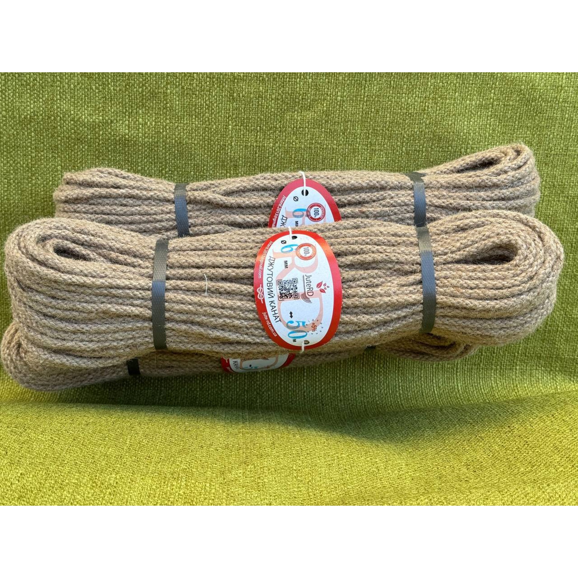 Плетений джутовий канат без кольорового маркеру 6 мм 50 метрів